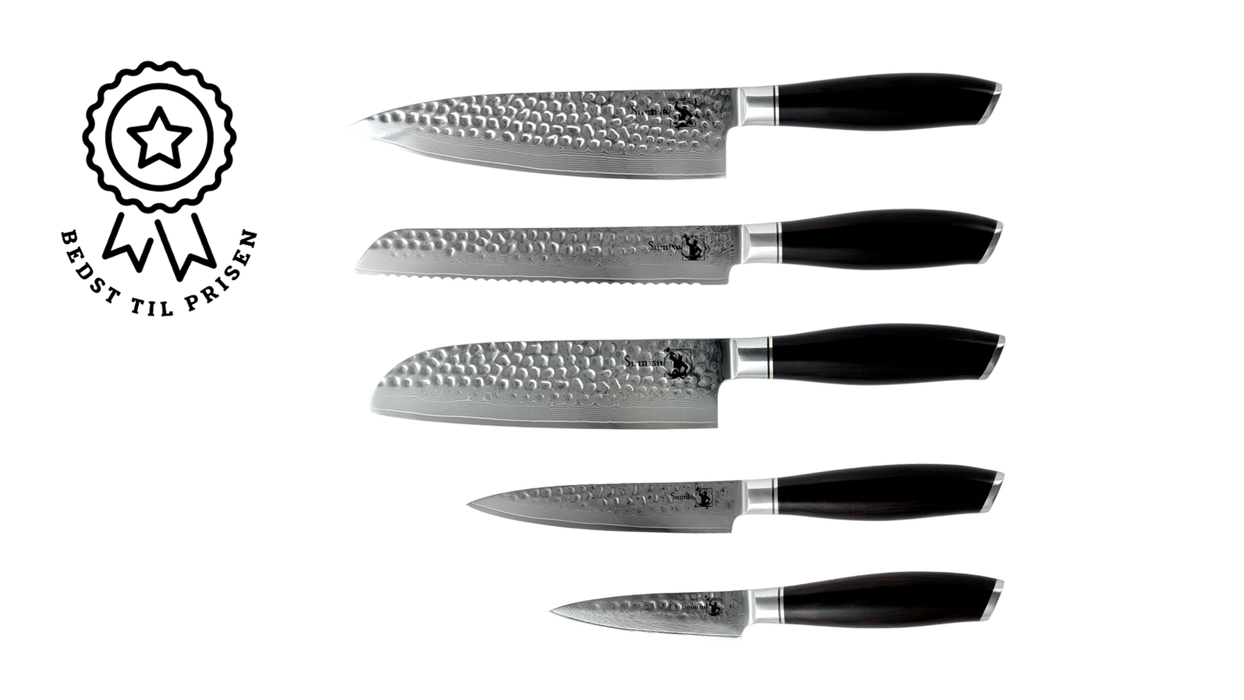 Kaki knivset med 5 köksknivar - skaft av ebenholts