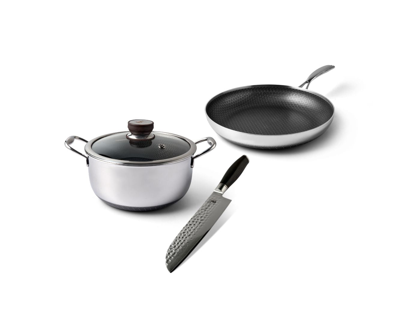Startsæt – Non-stick pande 28 cm, gryde 5 L & Kaki grøntsagskniv