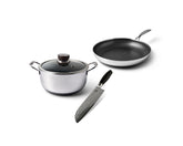 Startsæt – Non-stick pande 28 cm, gryde 5 L & Kaki grøntsagskniv